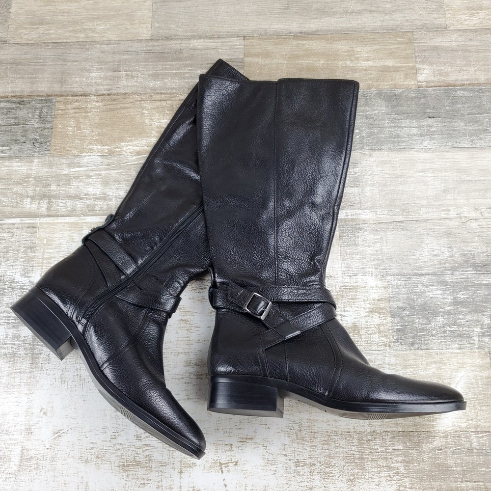 Naturalizer Rena 2 Riding Womens Boots Sz 7.5 W Black Leather Almond Toe Comfort